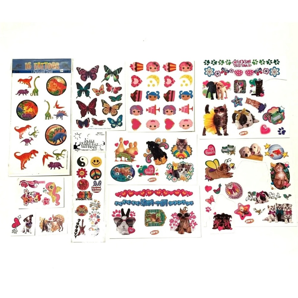 Temporary Tattoo Lot Sandylion Dogs Cats My Little Pony Dinosaurs Butterfly 1960
